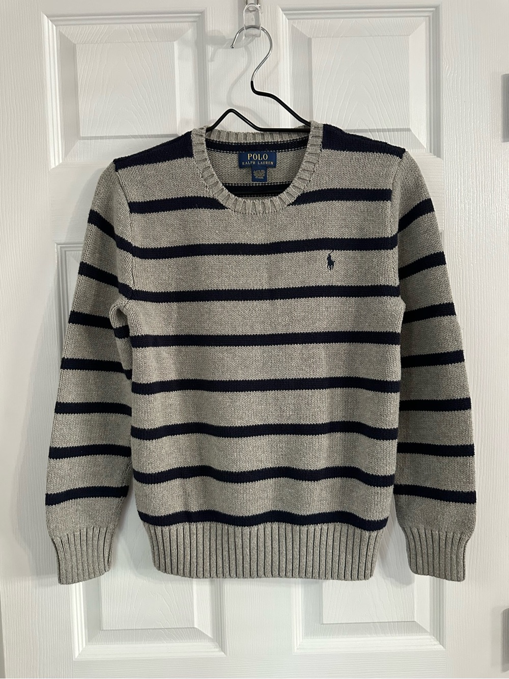 Polo Ralph Lauren Boy’s Gray & Navy Striped Crewneck Sweater
